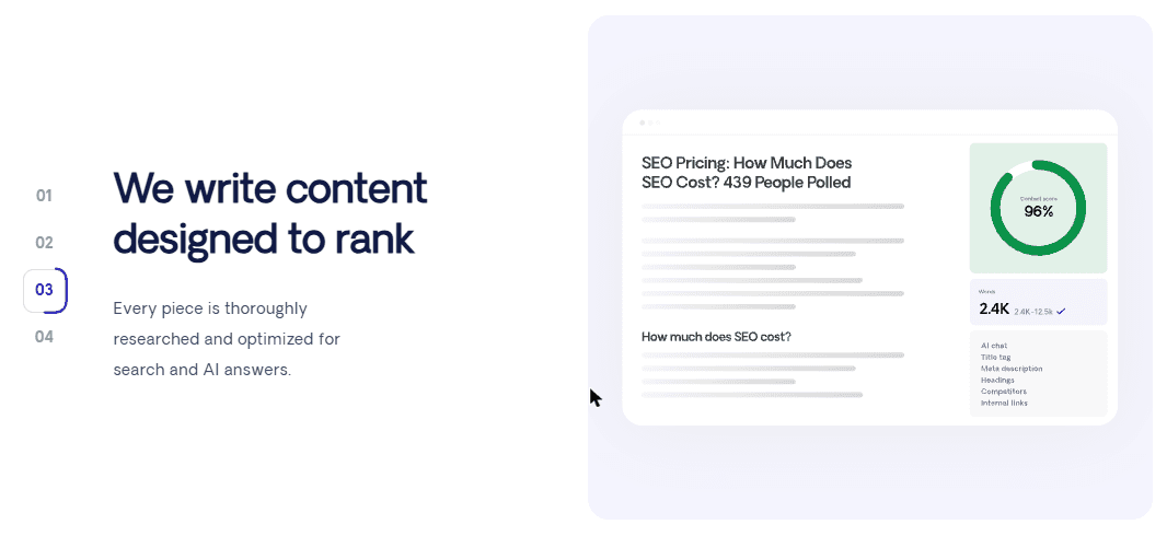 Respona step 3: we write content designed to rank, a new article optimised for search and AI answers